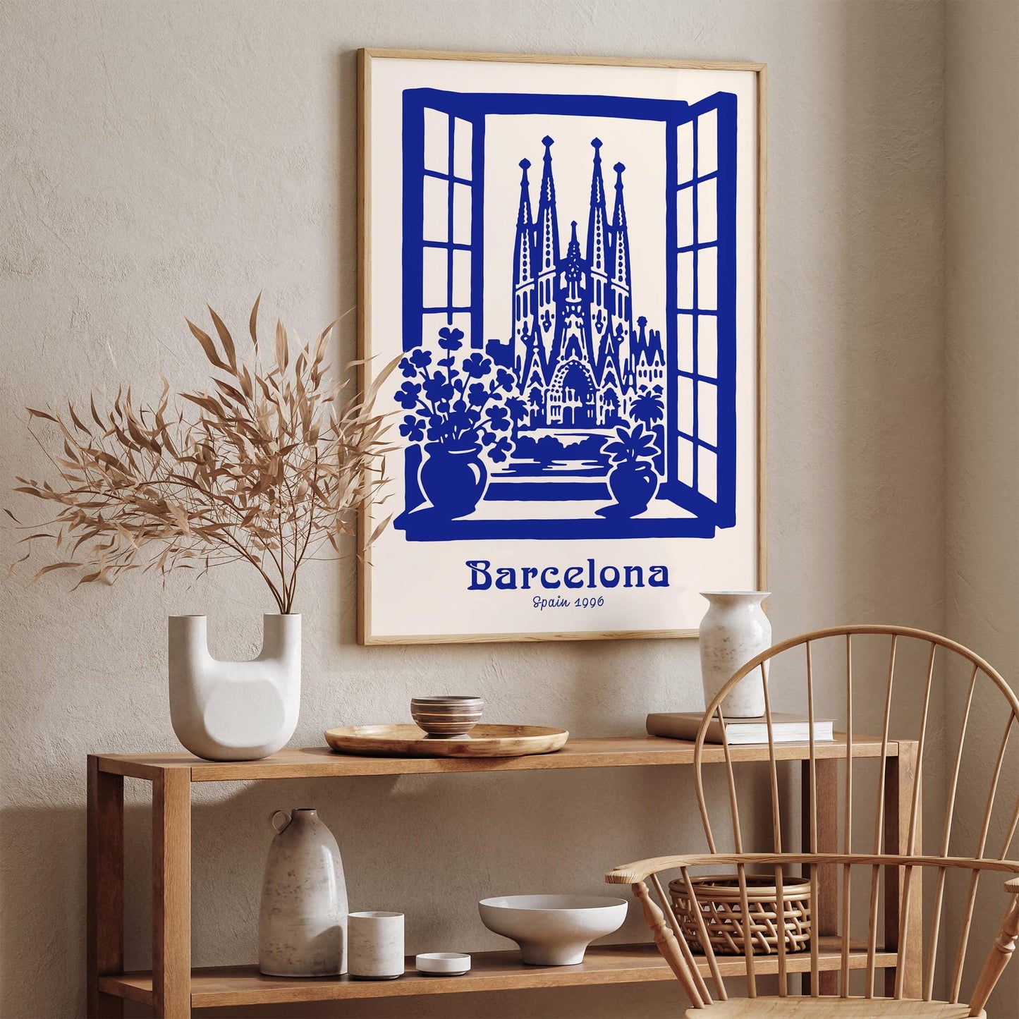 Barcelona Spain Scenic Art Print - Blue Travel Poster