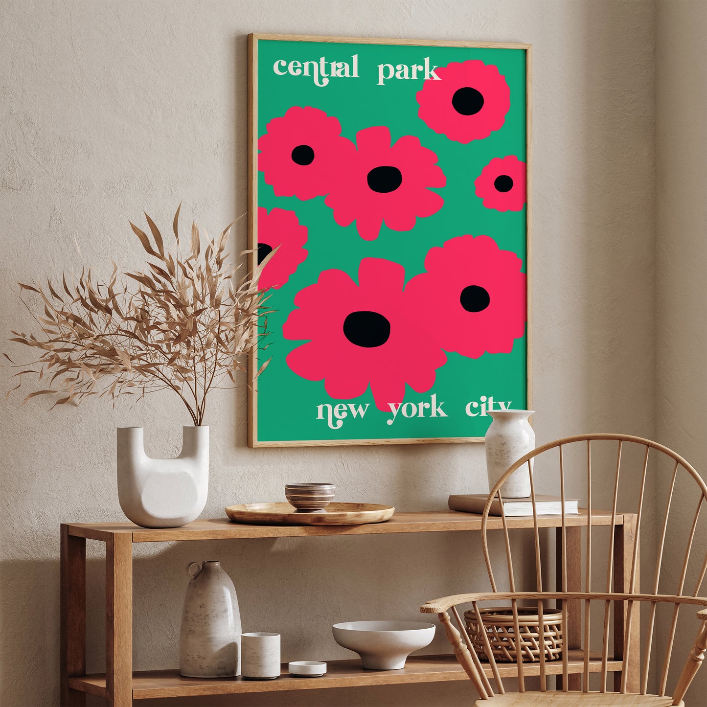 NYC Central Park Pop Art Pink Flowers Poster