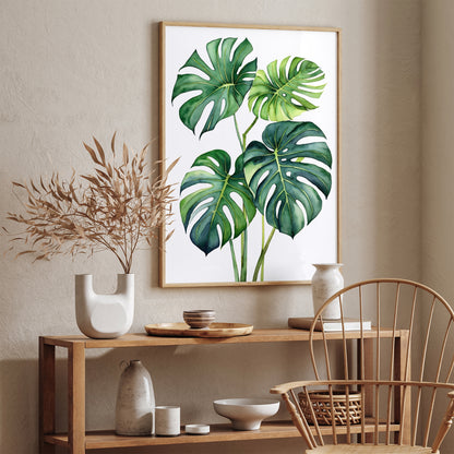 Monstera Leaves Watercolor Style Print