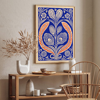 Abstract Floral Art in Linocut Style Poster
