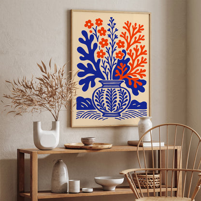 Blue and Red Coral Reefs Botanical Bouquet Print