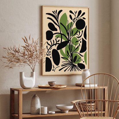 Abstract Botanical Black & Green Print