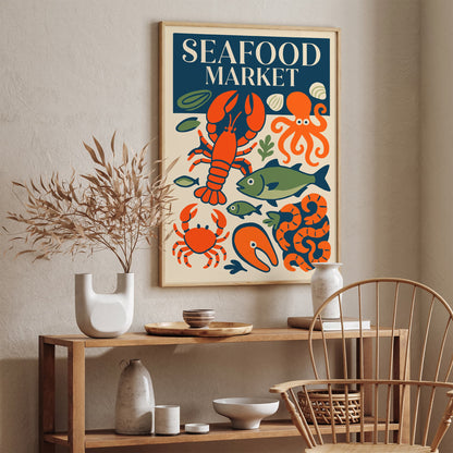 Retro Seafood Market Art Print, Kitchen Wall Decor