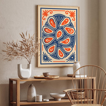 Delicious Oysters Plate Poster, Retro Style Kitchen Print