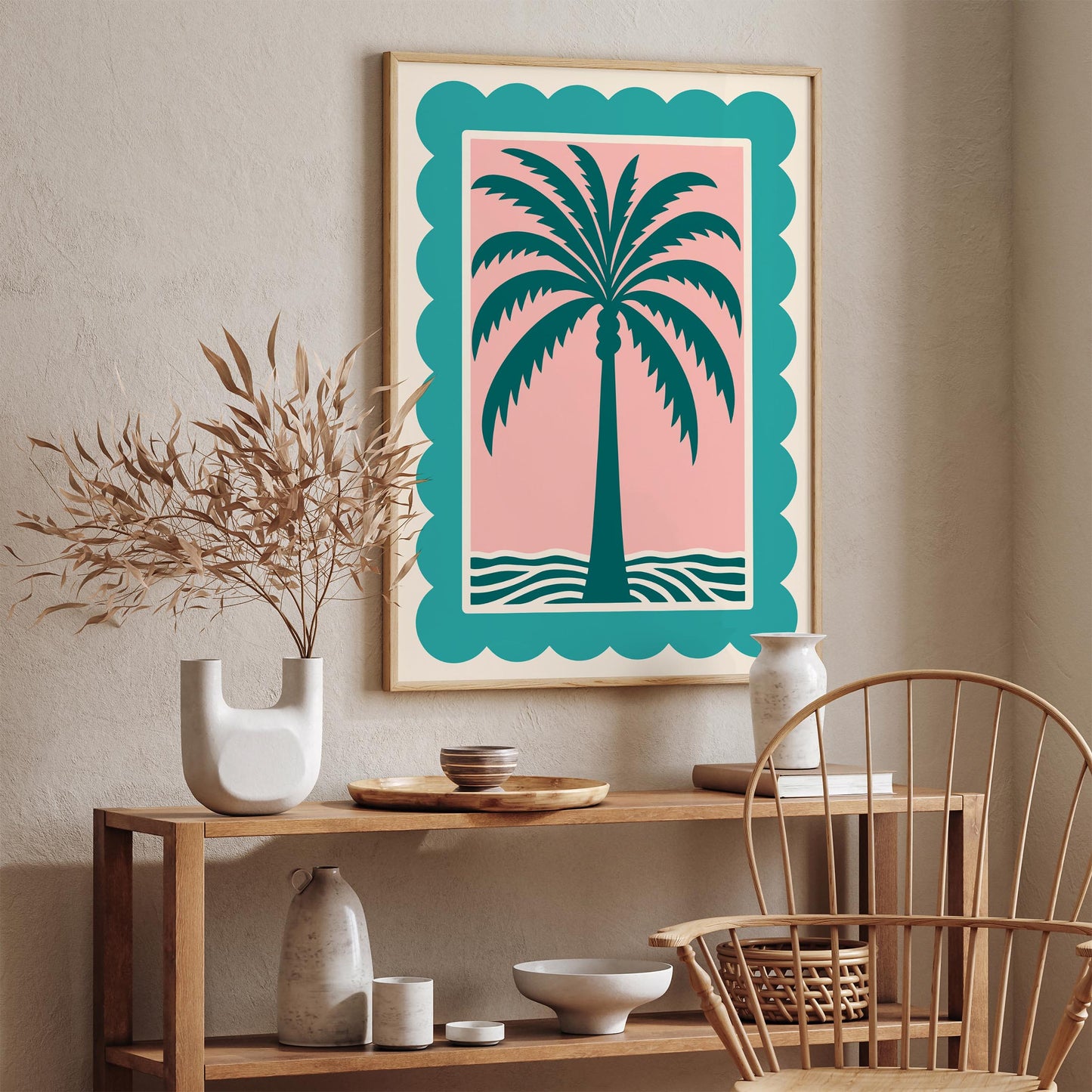 Palm Tree Pink Teal Poster - Retro Tropical Beach Wall Art