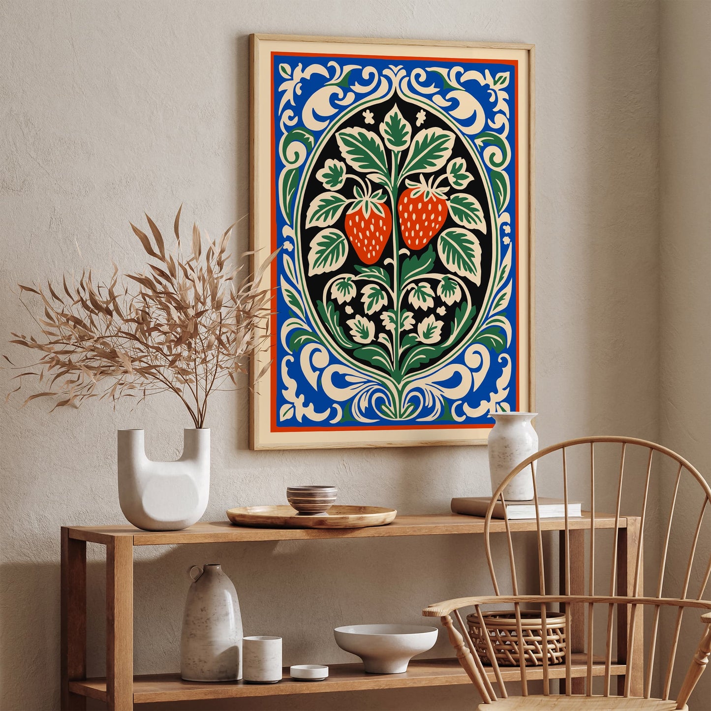 Rococo Strawberries Poster - Colorful Kitchen Wall Art