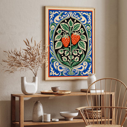 Rococo Strawberries Poster - Colorful Kitchen Wall Art