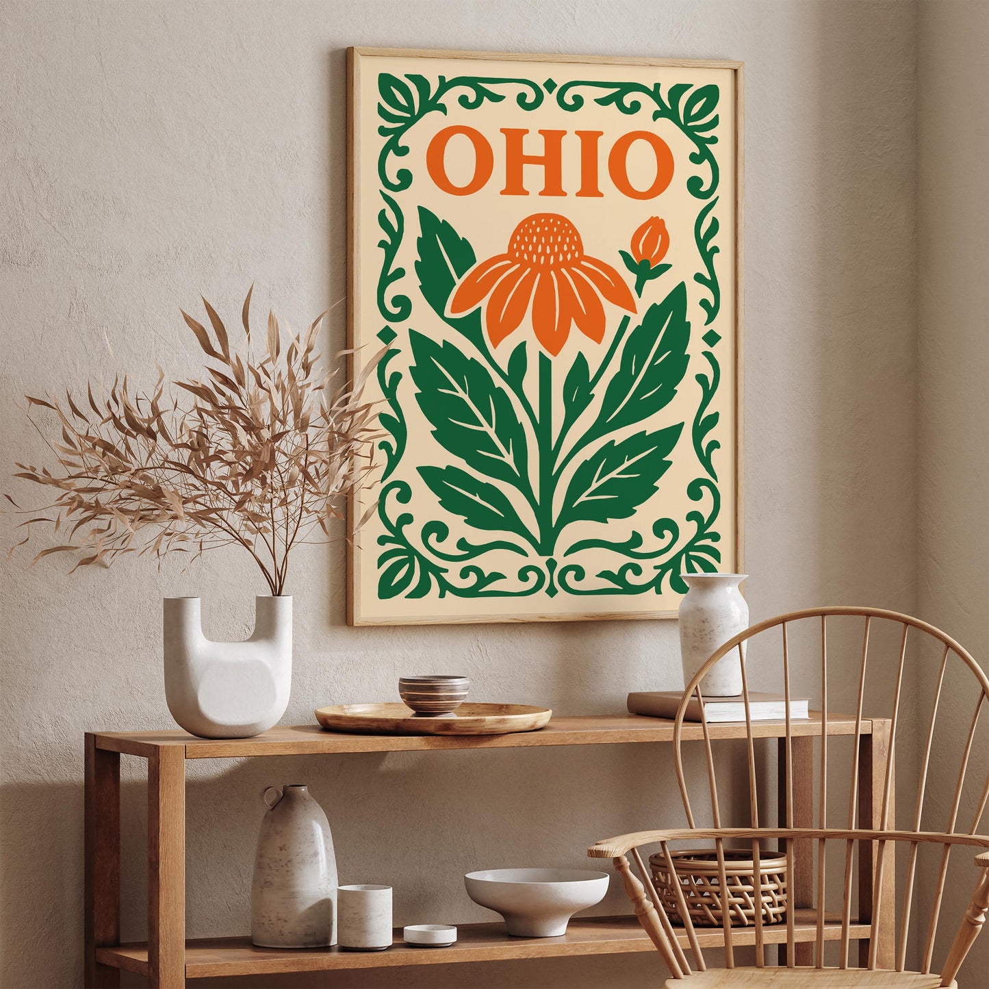 Ohio Travel Poster with Big Orange Flower