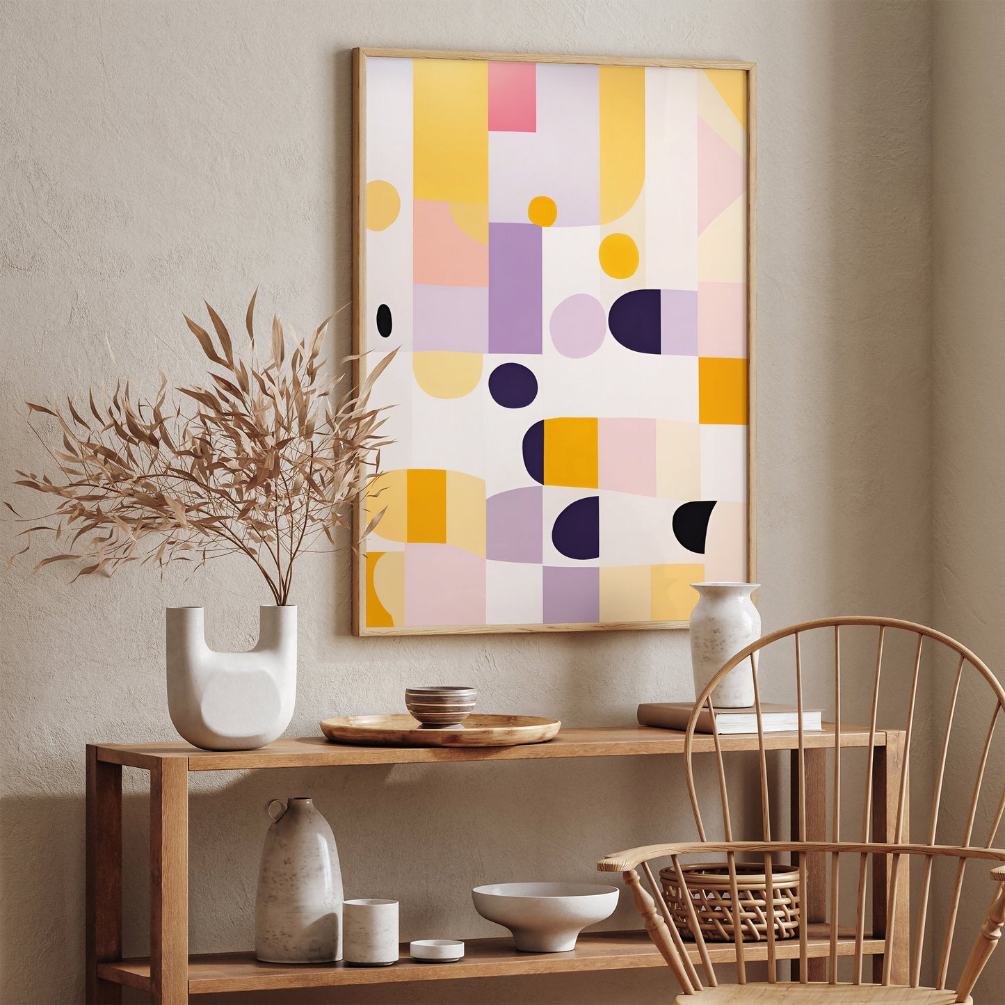 Yellow and Purple Abstract Shapes MCM Wall Art