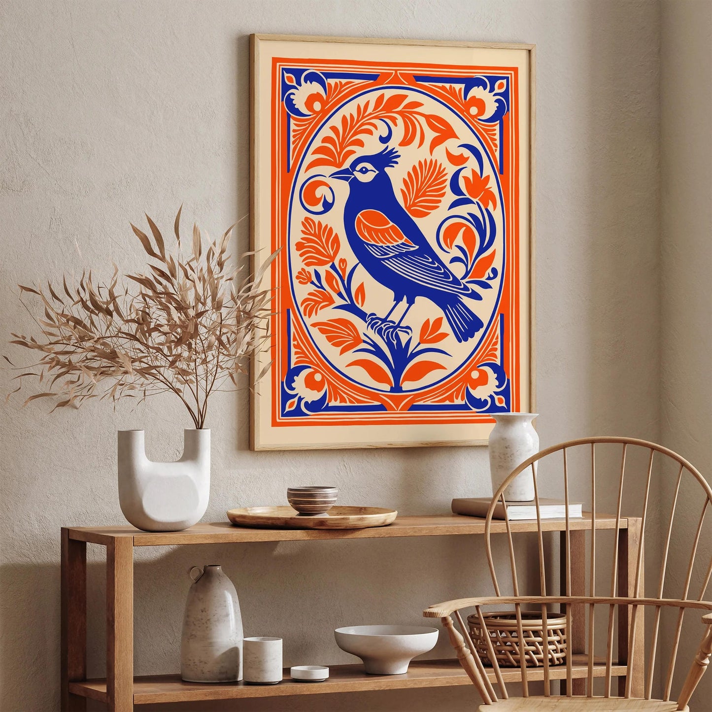 Eclectic Rococo Style Cut Out Bird Elegant Poster