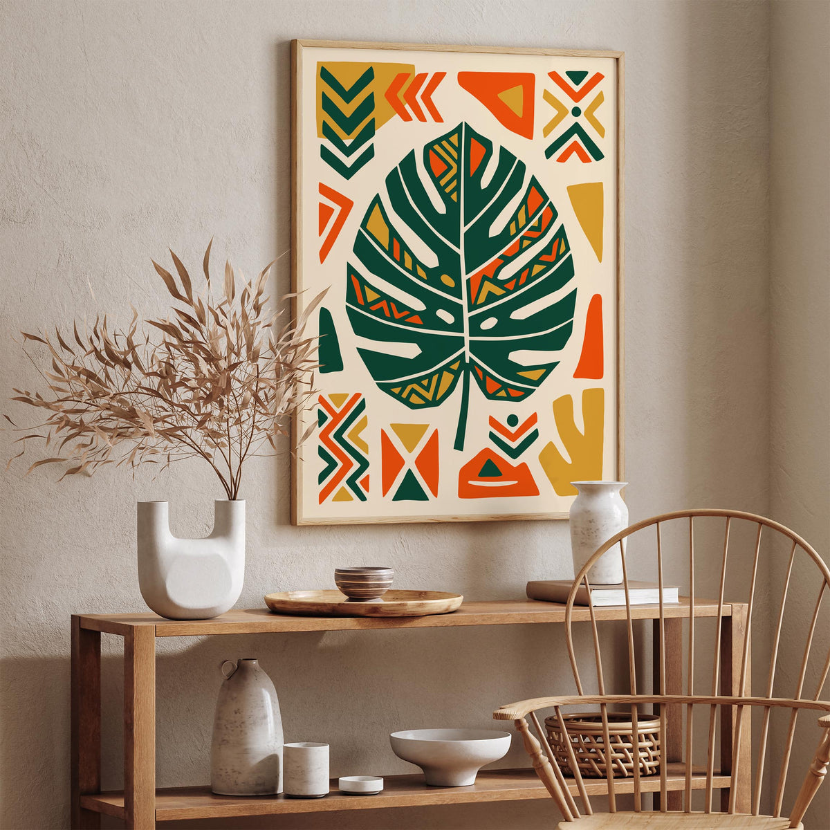 Afrohemian Monstera Leaf Art Poster