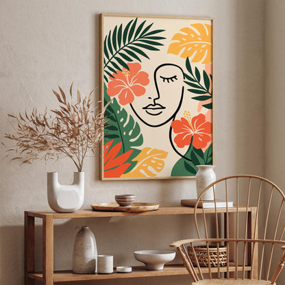 Girly Face in Tropical Leaves Poster