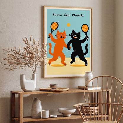 Paws. Set. Match. Funny Cats Playin Tennis Poster