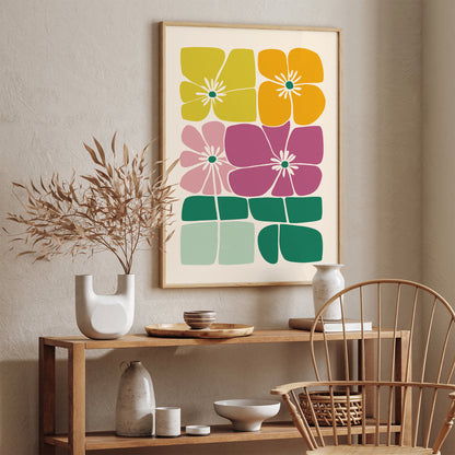 Retro Abstract Flowers Poster