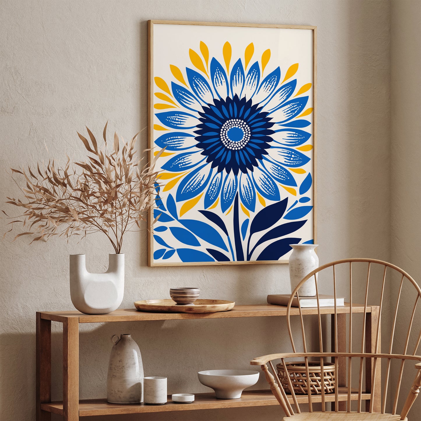 Blue Sunflower Cute Art Print