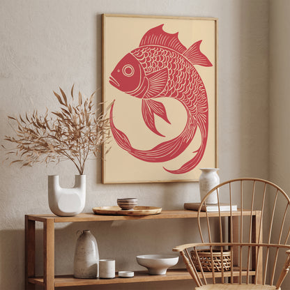 Vintage Fish Poster - Linocut Art Print