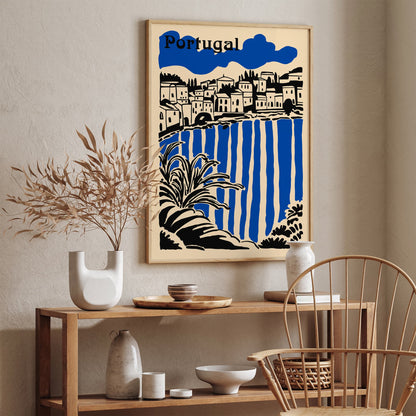 Portugal Cityscape Poster - Blue Travel Wall Art Print