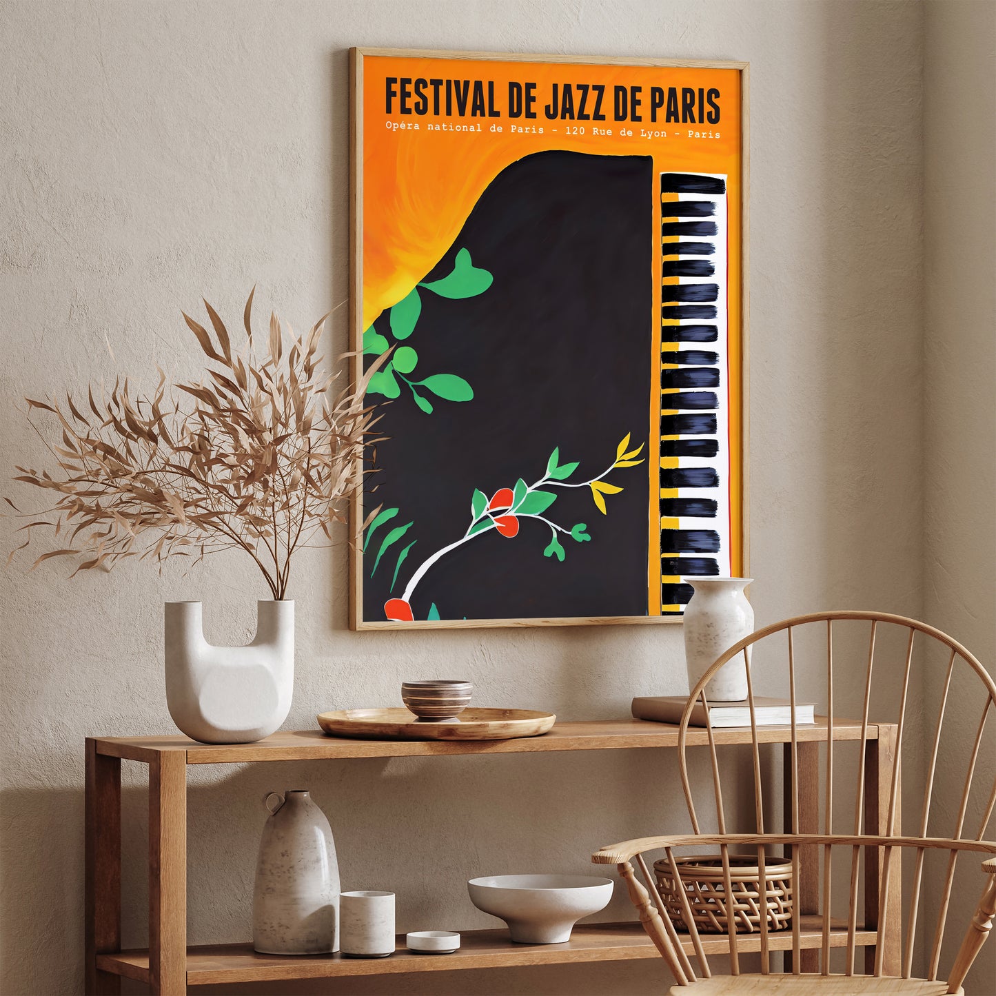 Paris Jazz Festival Poster - Grand Piano Yellow Wall Art