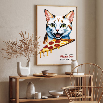 National Pizza Day Funny Cat Poster