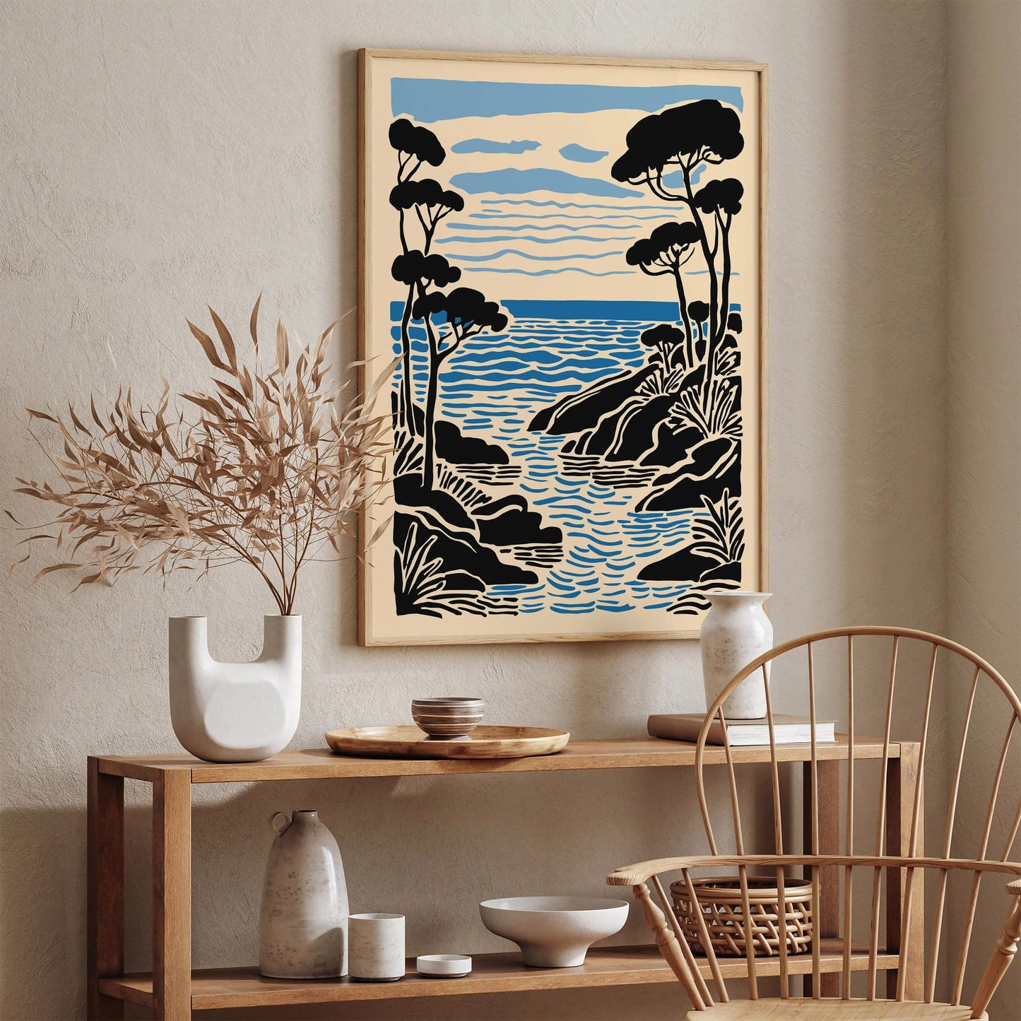 Nautical Landscape Art Print in Black and Blue