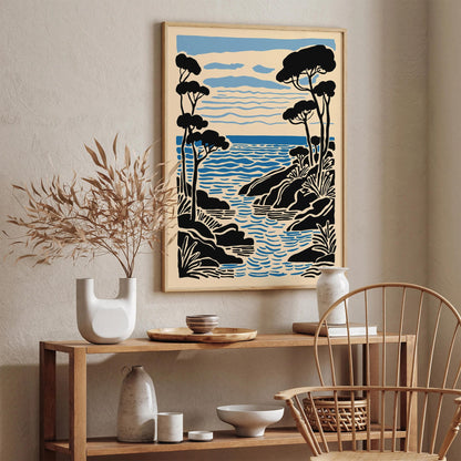 Nautical Landscape Art Print in Black and Blue