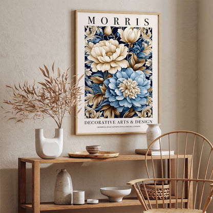 Blue Floral Art Inspired by Morris Poster