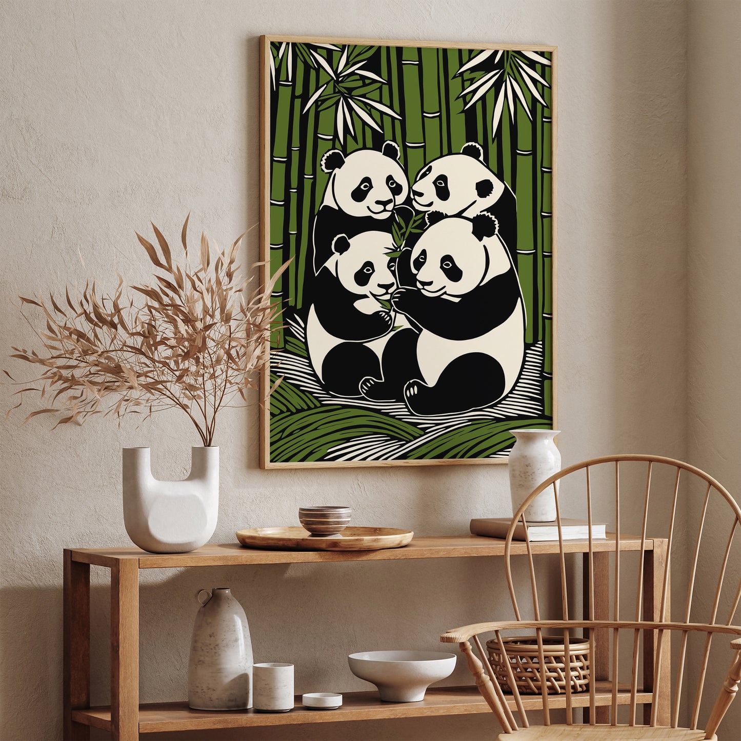 Panda Bears in Bamboo Forest Art Print