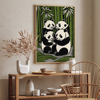 Panda Bears in Bamboo Forest Art Print