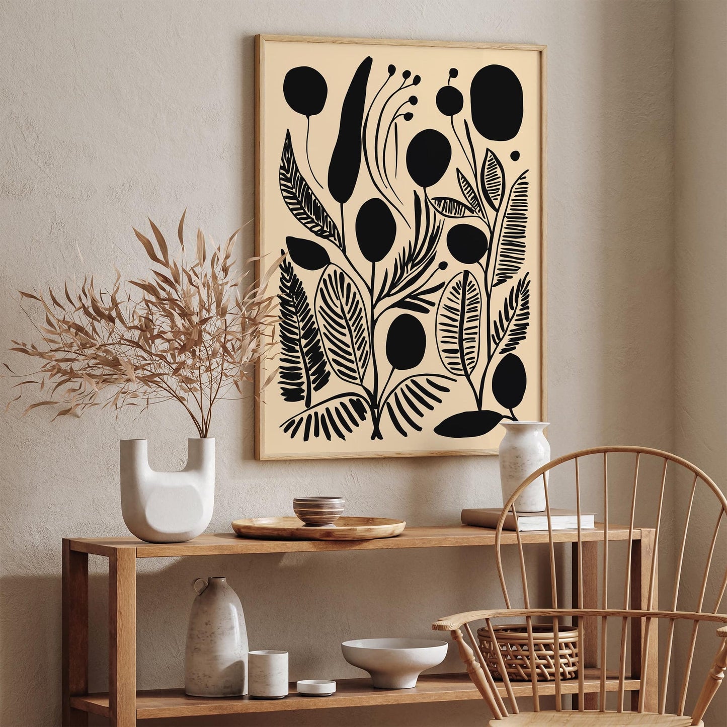 Black Ink Style Abstract Nature Art Print