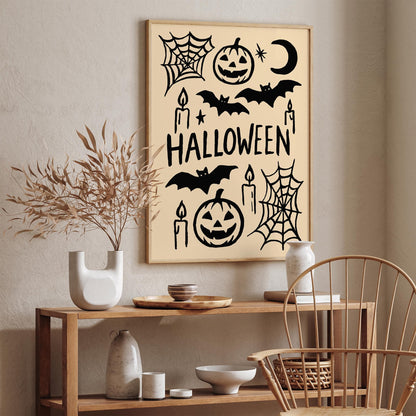 Halloween Black Ink Wall Art Print – Spooky Gothic Decor