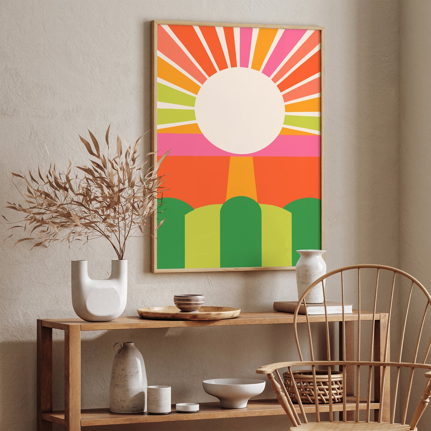 Mid-Century Modern Sun Art Colorful Decor