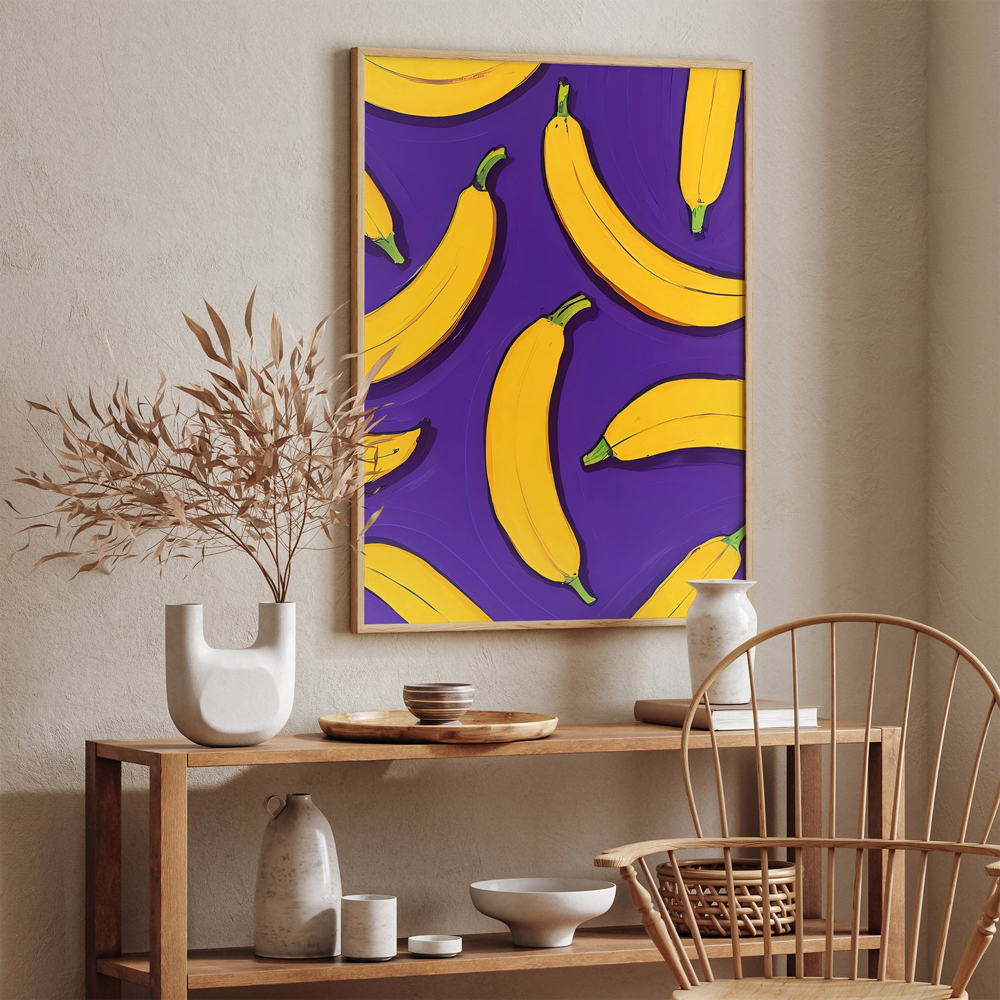 Cute Bananas Purple Wall Art Print