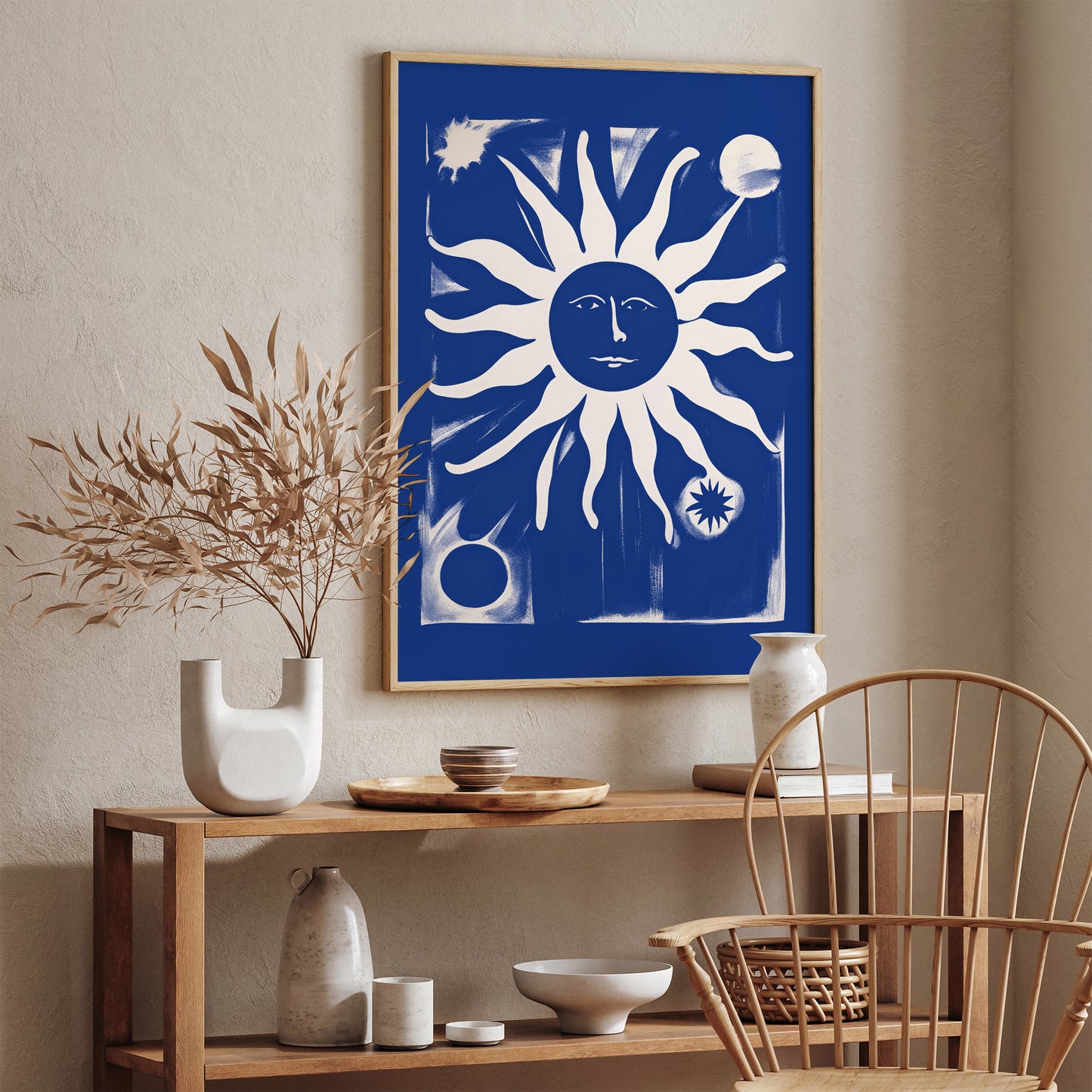 Indigo Blue Moody Sun Wall Art Print