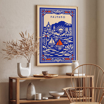 Palermo Sicily Poster - Blue Travel Wall Art