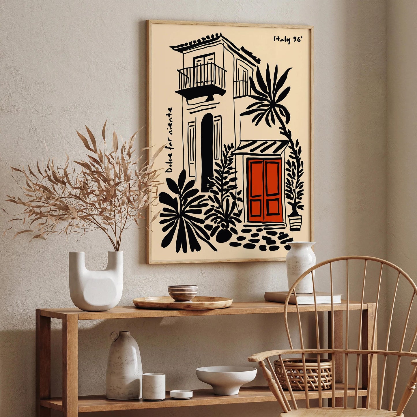 Dolce Far Niente Italy Poster, Black Ink Cityscape Print
