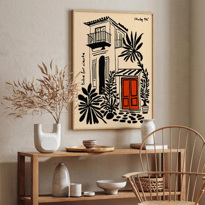 Dolce Far Niente Italy Poster, Black Ink Cityscape Print