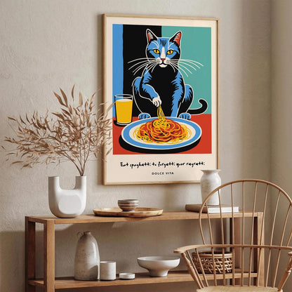 Dolce Vita Poster - Cat Spaghetti Lover Art Print