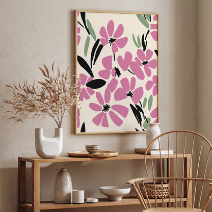 Pink Flowers Living Room Wall Decor