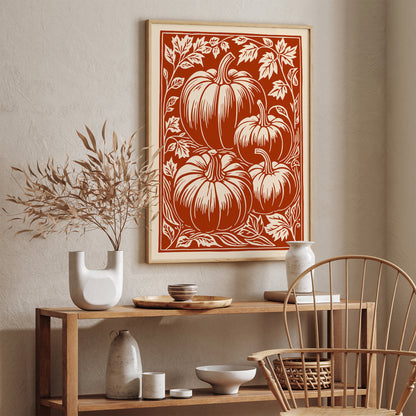 Pumpkins Linocut Vintage Art Print