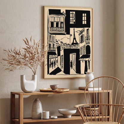 Black Ink Style Paris Comics Art Print