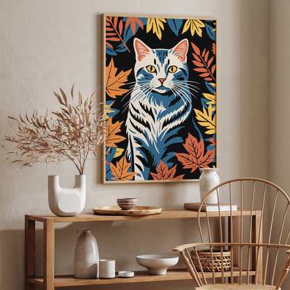 Cute Cat in Fall Leaves Art Print