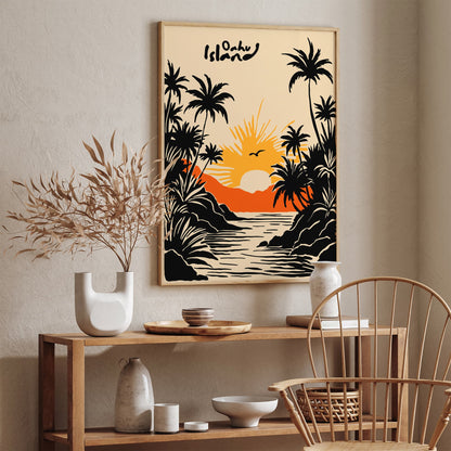 Oahu Hawaii Poster - Tropical Island Honeymoon Travel Art