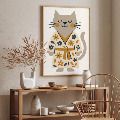 Spa Day Poster - Funny Cat in Bathrobe Print