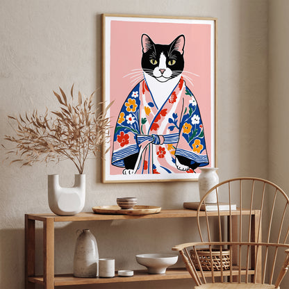 Cat in Floral Kimono Wall Art