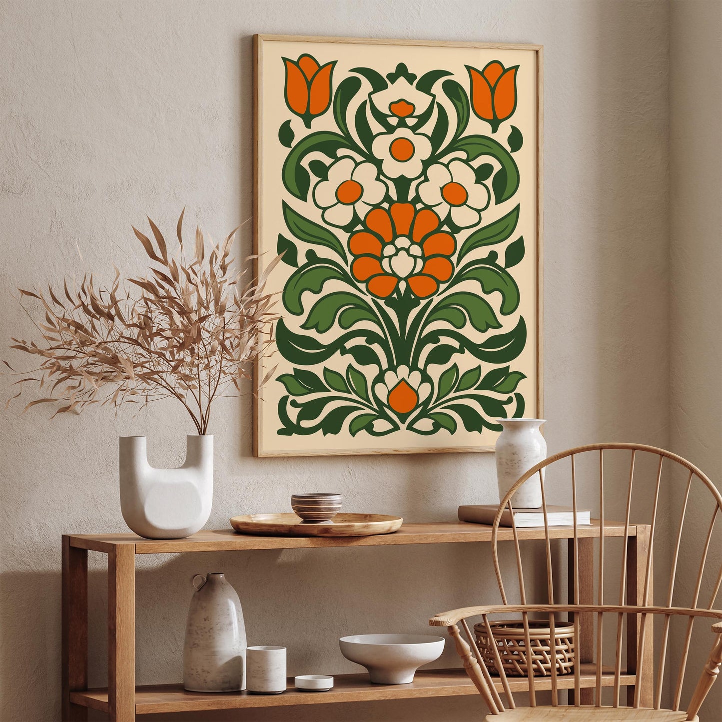 Folk Retro Flowers Print