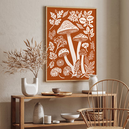 Burnt Orange Mushrooms Wall Art Print