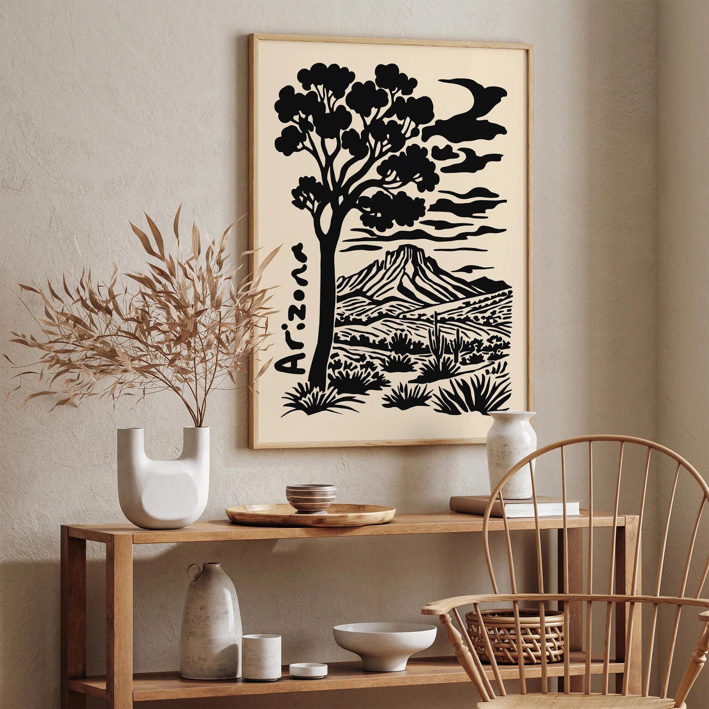 Arizona Landscape Black Ink Style Poster