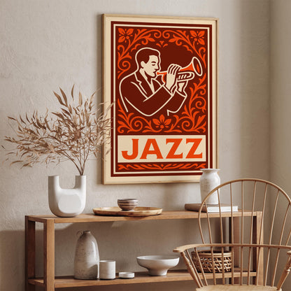 Jazz Musician Poster - Vintage Burgundy Music Wall Art