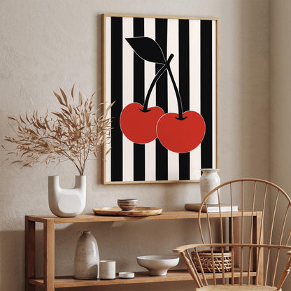 Retro Black & White Cherry Art Print