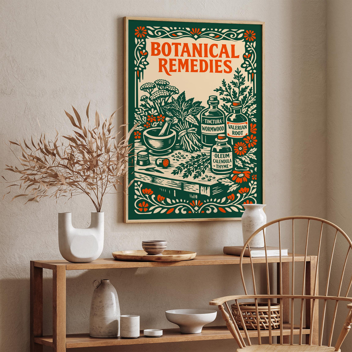 Vintage Herbal Remedies Botanical Art Poster